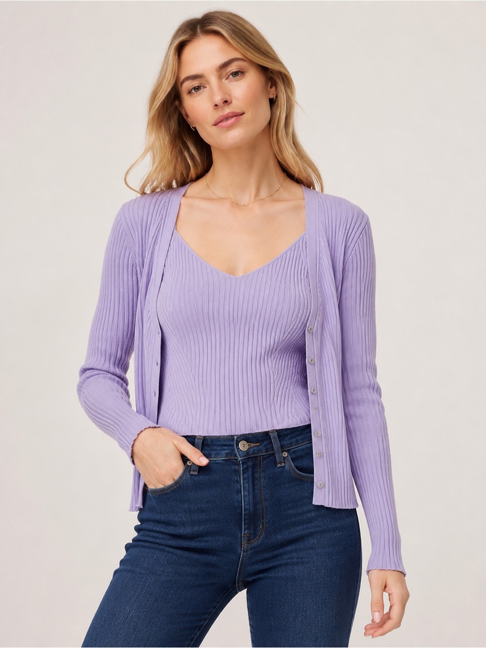 Banana Republic Lavender Ribbed Cardigan & Cami 2 piece set